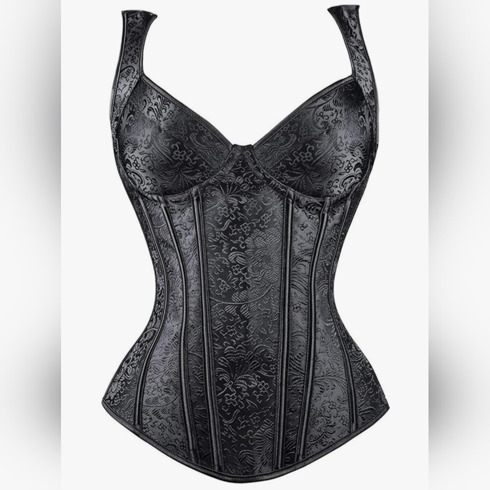Underwire Embossed Satin Black Corset Top